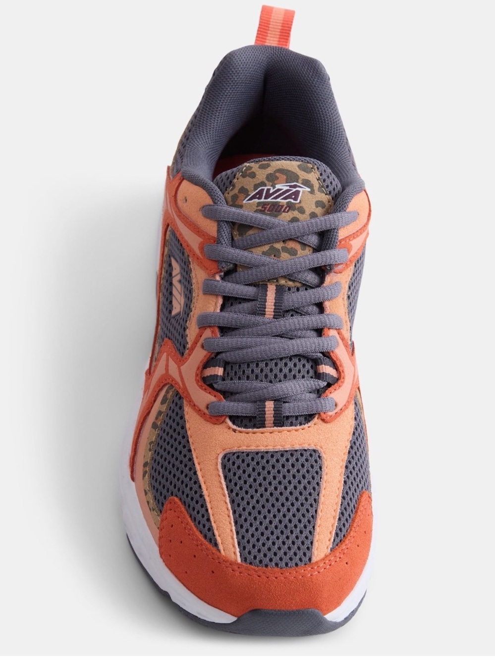 Avia Women's Gray & Orange Athletic Mesh Sneaker with leopard Tongue